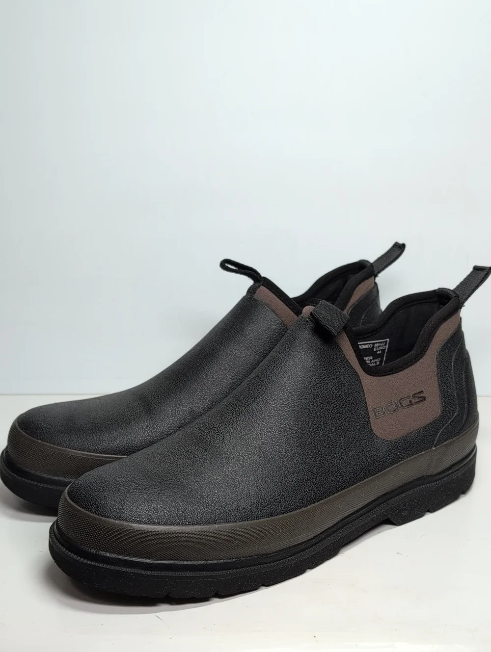 Bugs Tillamook Bay Romeo black waterproof rubber slip-on boots men size 11 EU 44